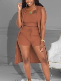 Women's Ribbed Solid Color Three Piece Suit