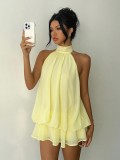 Women Holiday Slim Waist Halter Neck Low Back Dress