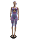 Women Fashion Polka Dot Lace-Up Halter Neck Low Back Jumpsuit