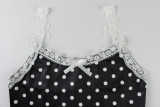 Women Lace Patchwork Polka Dot Camisole & Shorts Set