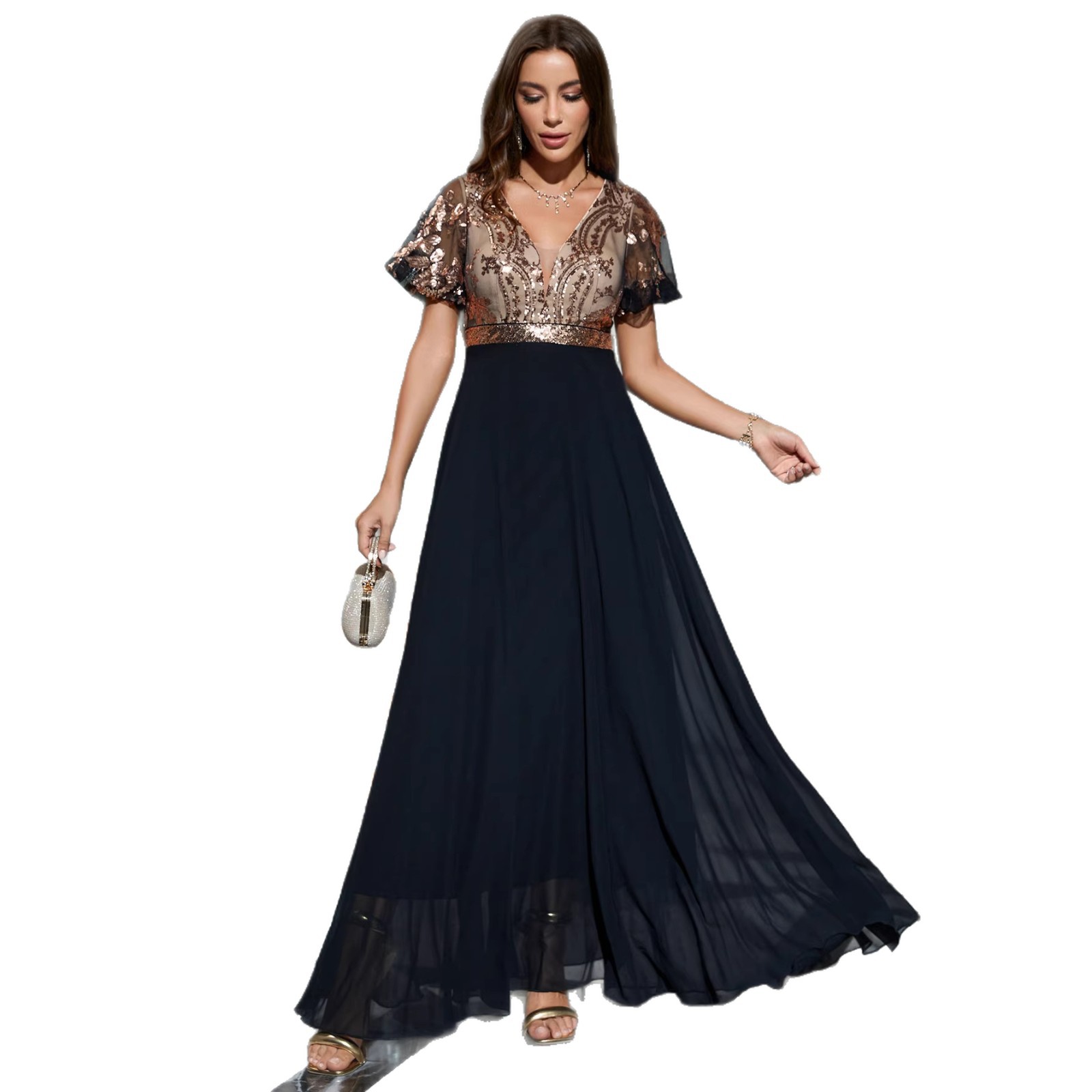 V-Neck Formal Evening Gown for Parties & Galas