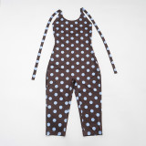 Women Spring Summer Halter Neck Lace-Up Low Back Jumpsuit