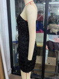 Women Sexy One Shoulder Sequin Party Dress