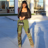 Women Spring Casual Color Block Patchwork Camouflage Pants