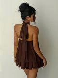 Women Holiday Slim Waist Halter Neck Low Back Dress