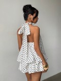 Women Holiday Slim Waist Halter Neck Low Back Dress