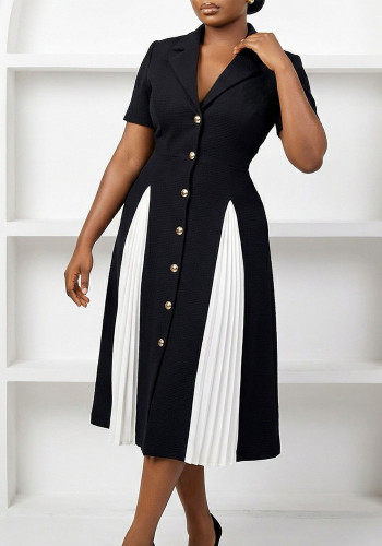 Women Chic Fashion Career Contrast Color Turndown Collar Shirt