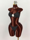 Women Lace-Up Floral Polka Dot Bikini Set