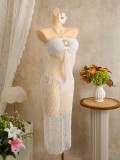 Women Holiday Sequin Strap Dress & Trunks Bikini Set