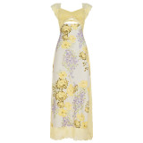 Women French Sexy Lace Patchwork Print Holidays Irregular Slit Hollow-Out Strap Dress