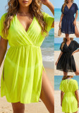 Women Holiday Mesh See-Through Slit Beach Dress