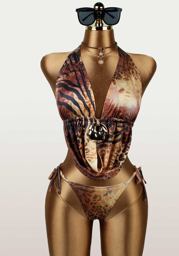 Women Holiday Halter Neck Lace-Up Bikini Top