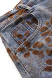 Women Jacquard Color Block Denim Pants