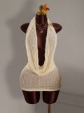 Women sexy knitting halter neck sleeveless backless dress