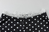 Women Lace Patchwork Polka Dot Camisole & Shorts Set