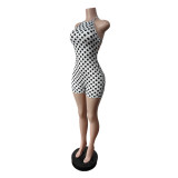 Women Summer Halter Neck Low Back Polka Dot Lace-Up Jumpsuit