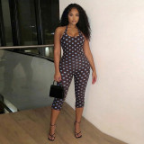 Women Spring Summer Halter Neck Lace-Up Low Back Jumpsuit