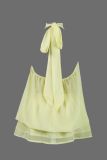 Women Holiday Slim Waist Halter Neck Low Back Dress