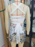 Women Sexy Low Back Sequin Jumpsuit