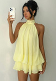 Women Holiday Slim Waist Halter Neck Low Back Dress