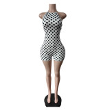 Women Summer Halter Neck Low Back Polka Dot Lace-Up Jumpsuit