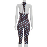 Women Spring Summer Halter Neck Lace-Up Low Back Jumpsuit