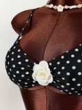Women Lace-Up Floral Polka Dot Bikini Set