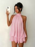 Women Holiday Slim Waist Halter Neck Low Back Dress