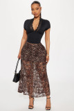 Women Lace Patchwork V-Neck Short Sleeve Top