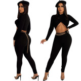 Autumn Winter Women Crop Top & Ruched Pants Two-Piece Set