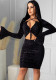 Autumn Winter Women Lace-Up Bell Sleeve Maxi Dress