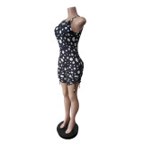 Women Sleeveless Polka Dot Drawstring Jumpsuit