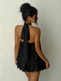 Women Holiday Slim Waist Halter Neck Low Back Dress