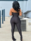 Women Spring Sexy Off-Shoulder Slit Bandeau Jumpsuit