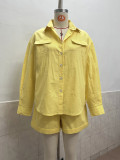 Women Spring Summer Linen Button Shirt & Shorts Casual Set