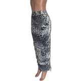 Women Leopard Print Tassel Long Skirt
