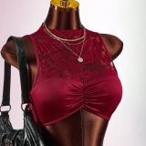 Women Lace Hollow Out Sleeveless Top & Skirt Set