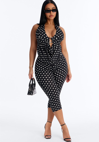 Women Chic Lace-Up Halter Neck Low Back Top & Pants Set