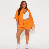 Women Spring Summer Jacquard Turndown Collar Shirt & Shorts Casual Two-Piece Set