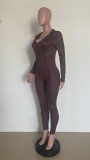 Women Sexy V-Neck Solid Color Jumpsuit