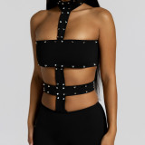 Women Hollow Out Halter Neck Jumpsuit