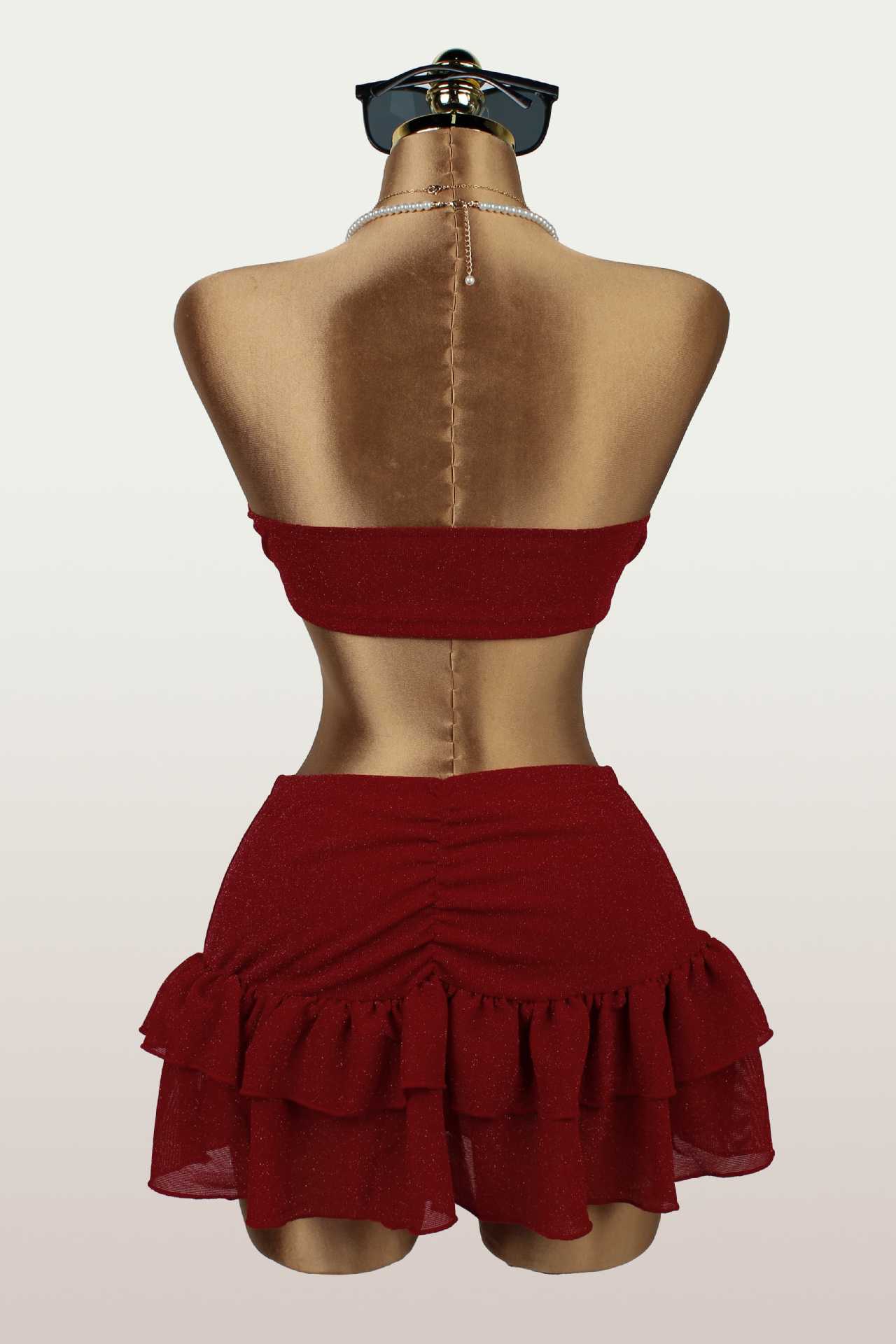 Strapless Ruffle Top & Skirt Set for Evening Parties