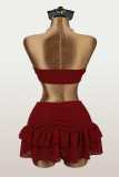 Women Strapless Ruffle Top & Skirt Set