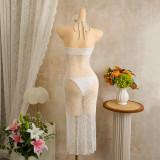 Women Holiday Sequin Strap Dress & Trunks Bikini Set