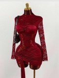 Women Chic Lace See-Through Patchwork Mini Dress
