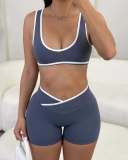 Women Solid Color Yoga Tank Top & Shorts Set