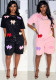 Women Bow Patchwork Round Neck Short Sleeve T-Shirt & Rhinestone Shorts Two-Piece Set