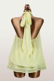Women Holiday Slim Waist Halter Neck Low Back Dress