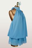 Women Holiday Slim Waist Halter Neck Low Back Dress