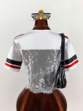 Women Casual V-Neck Lace Patchwork See-Through T-Shirt